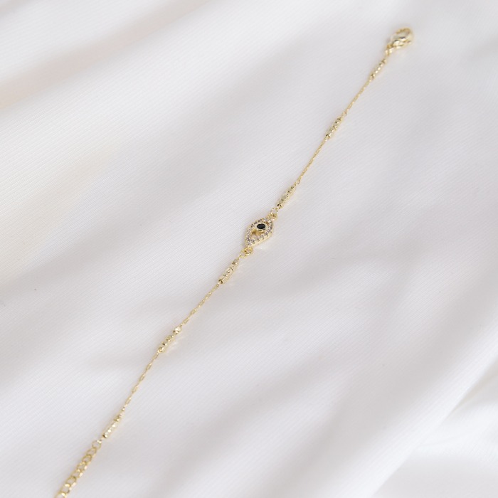 Premium Zirkon Taşlı Göz Detaylı Gold Bileklik