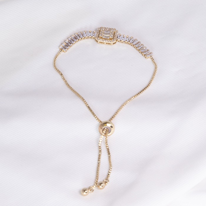 Premium Zirkon Taşlı Asansör Kapama Gold Bileklik