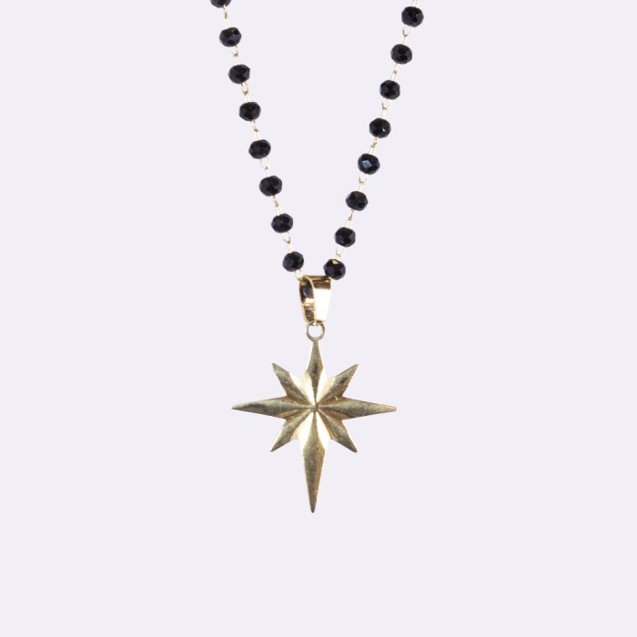 Çelik Siyah Top Detay Zincirli Kuzey Yıldız Kolye