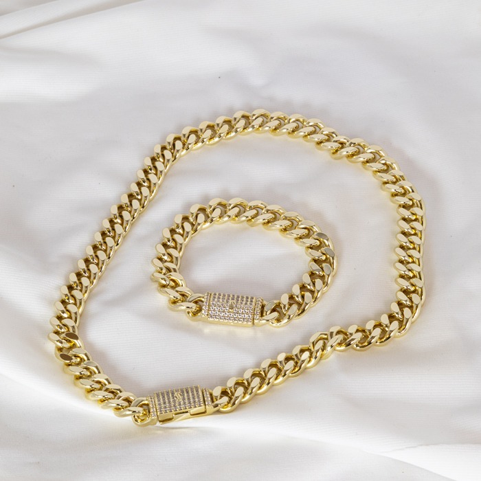 Premium Kapama Taş Detaylı Gold Gurmet Bileklik Kolye Set