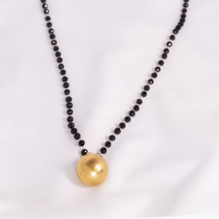  Çelik Top Siyah Zincir Detaylı Gold Kolye	